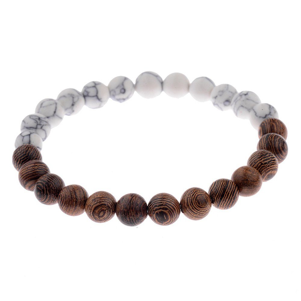 Armband Armband 8mm Perlen Holz/Naturstein Unisex - Holz/Weiß