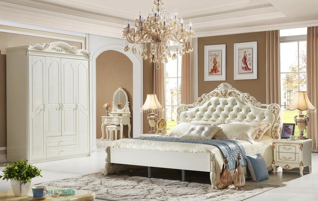 JVmoebel Schlafzimmer-Set Bett Nachttisch Kleiderschrank Luxus 4 tlg.Schlafzimmer Set Design, (4-St., Bett + 2x Nachttische + Kleiderschrank), Made in Europe