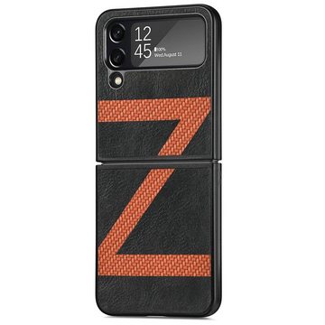 Wigento Handyhülle Für Samsung Galaxy Z Flip4 5G Kunstleder / Kunststoff Z-Muster Struktur Handy Tasche Hülle Etuis Schwarz