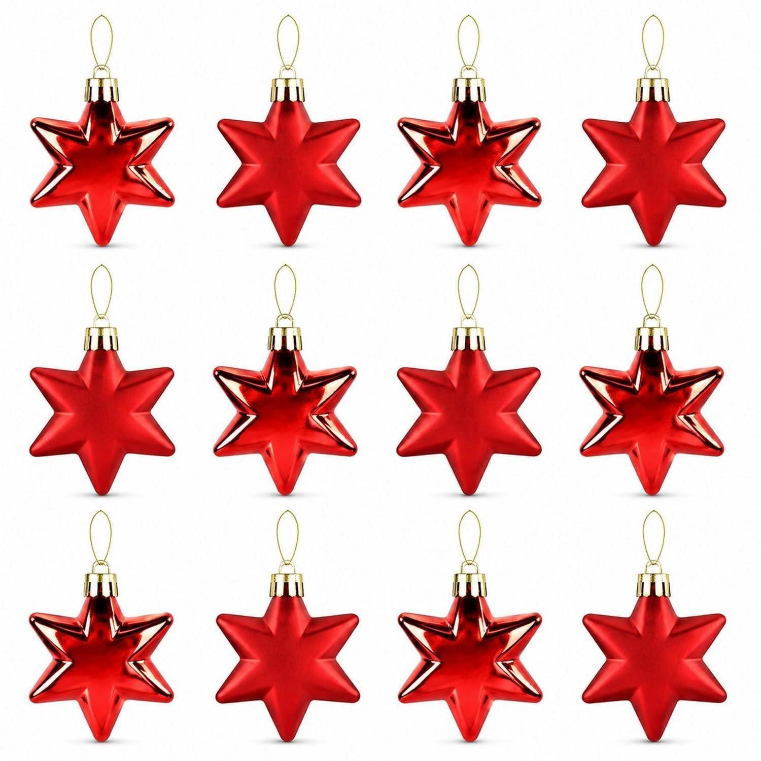 LuxusKollektion Christbaumschmuck Christbaumschmuck Sterne 12er Set Rot Glitzernd Matt