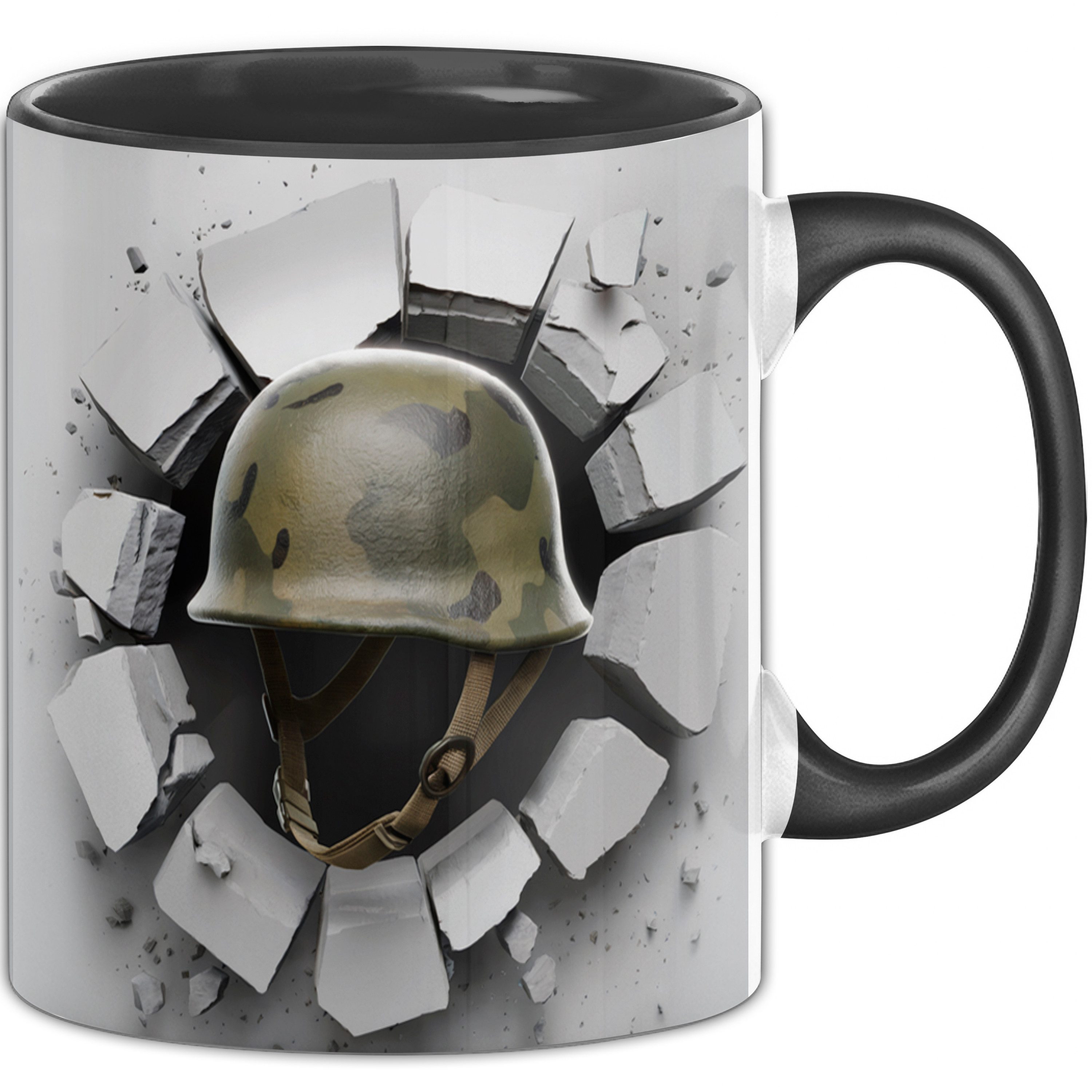 Trendation Tasse 3D Militärhelm Tasse Geschenk Militärhelm Durchbruch Wand Grafik Ges