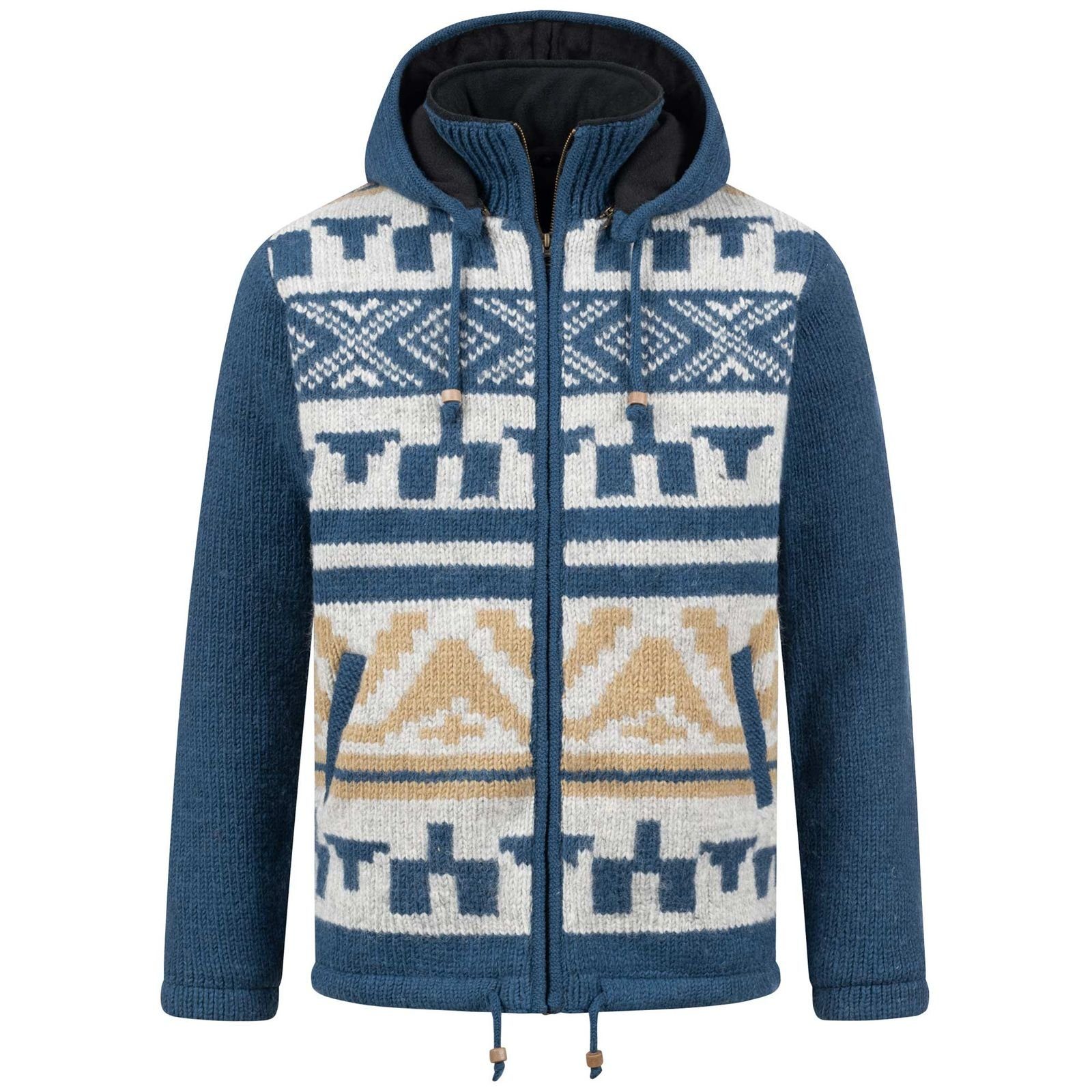 KUNST UND MAGIE Kapuzenstrickjacke Winter-Strickjacke Wolle Fleecefutter Unisex Kapuze Country Western