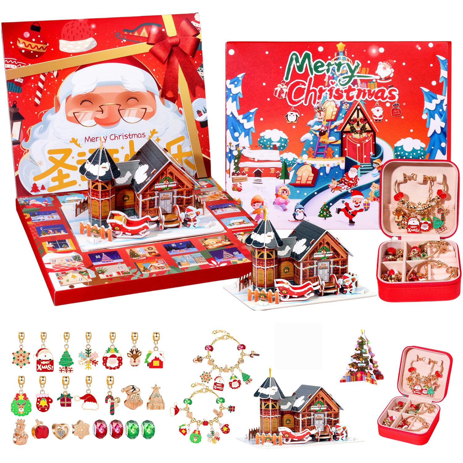 Refttenw Kreativset Weihnachtsgeschenkbox mit Perlen zum Selbermachen,Haus mit Puzzle