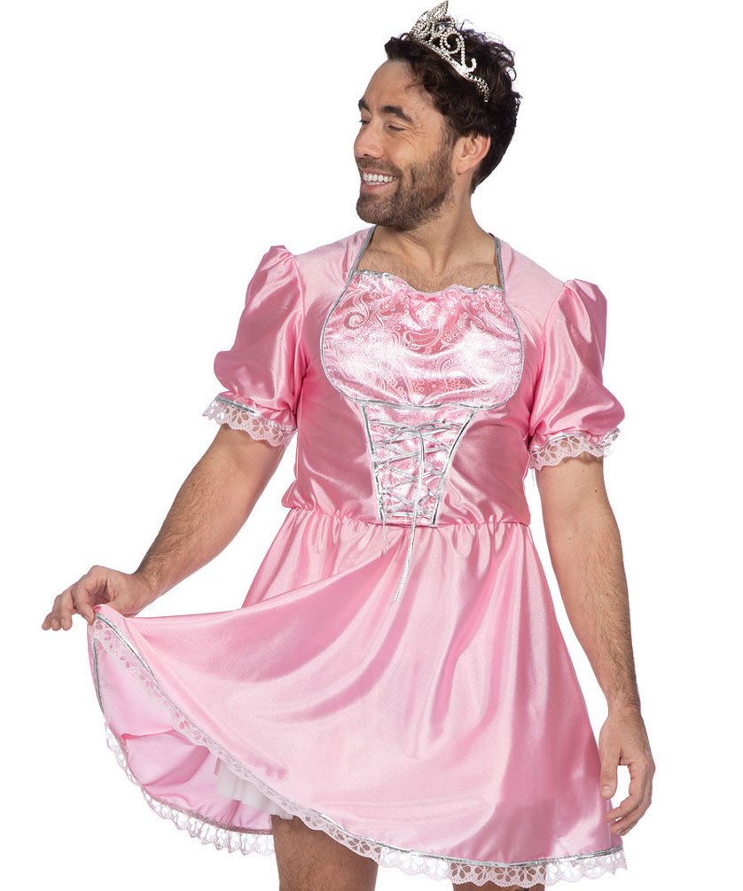 Karneval-Klamotten Prinzessin-Kostüm Herren rosa Prinzessinkleid Männerkostüm, Prinzessinkostüm kurz Herrenkostüm m. Puffärmeln witziges Party Outfit