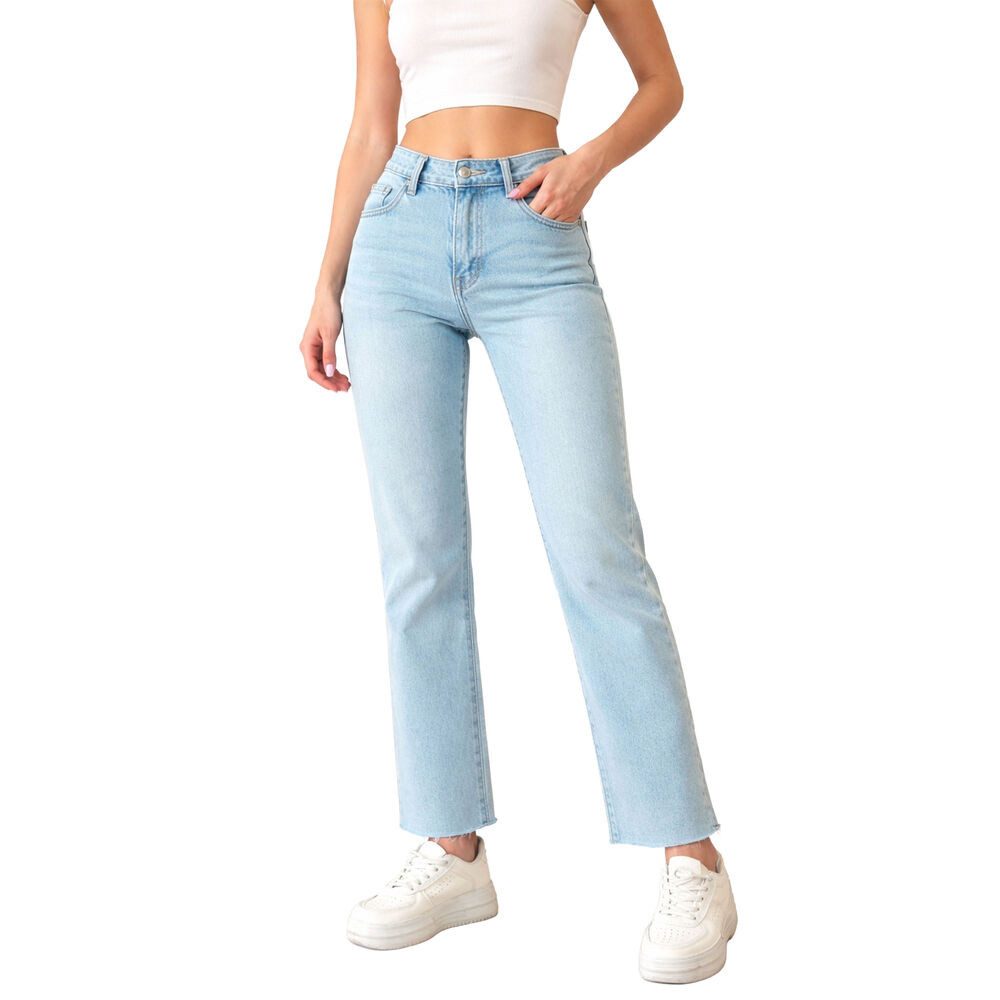 Ital-Design Ankle-Jeans Modische Hochbund-Jeans für Damen, vielseitig & bequem (91531140) Destroyed-Look Stretch Bootcut Jeans in Hellblau