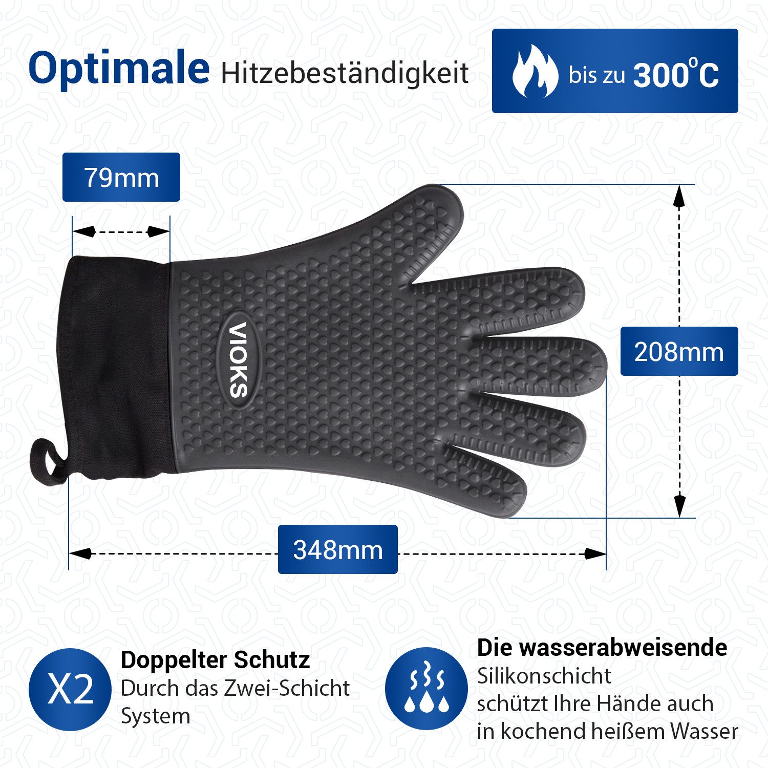 VIOKS Grillhandschuhe Ofenhandschuhe 2 Stück feuerfest rutschfest, für Grill BBQ – Bild 4 von 5