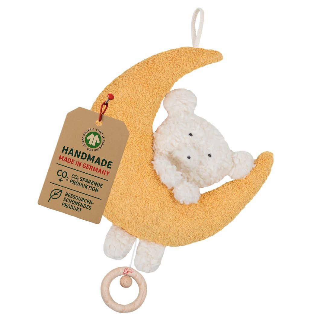 EFIE Spieluhr Teddy auf Mond, Bio-Baumwolle & Schafwolle, ca. 20 x 20 cm