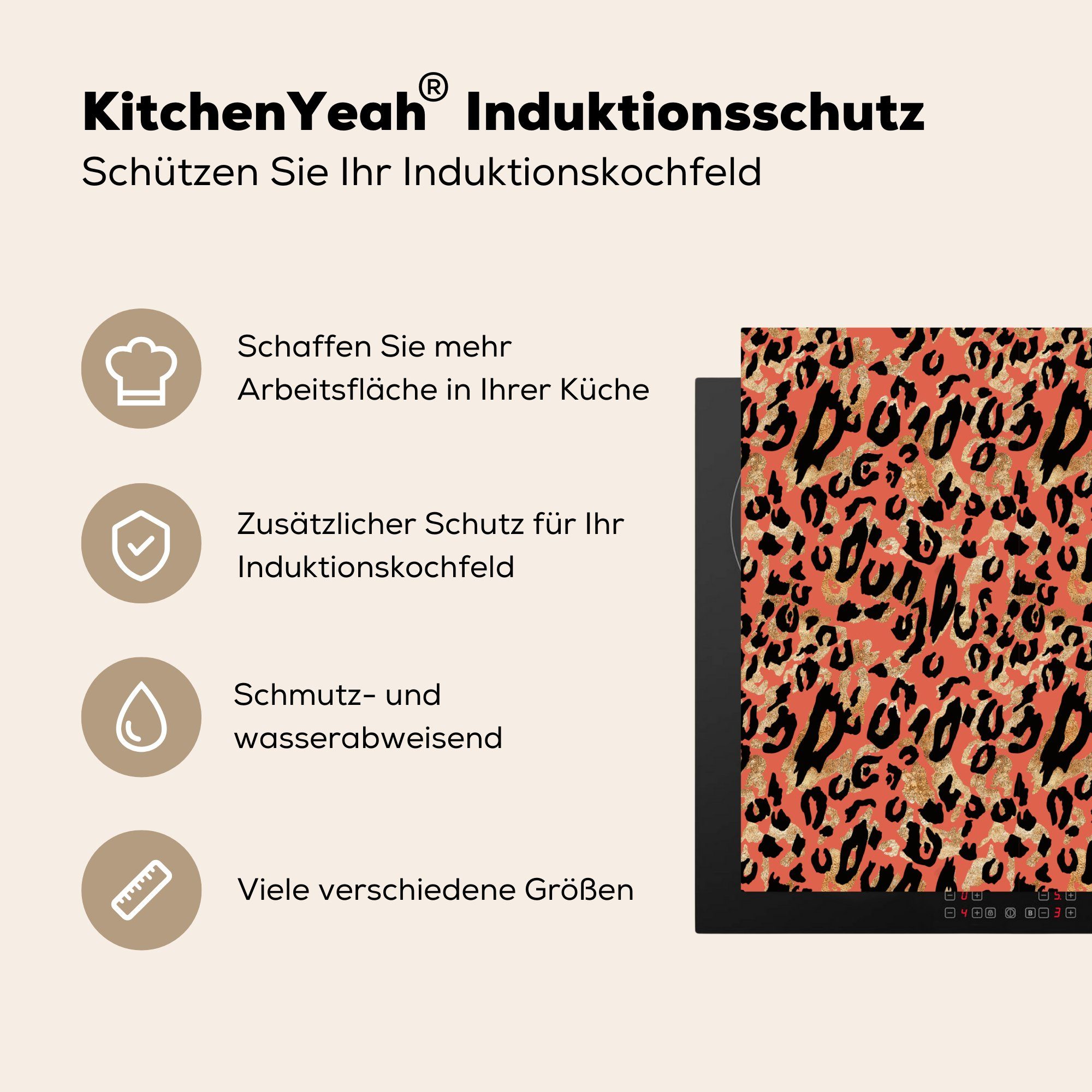 MuchoWow Herdblende-/Abdeckplatte Panther 71x52 - Induktionskochfeld Rosa, - für Vinyl, küche, die tlg), Ceranfeldabdeckung Tiermuster (1 Schutz cm