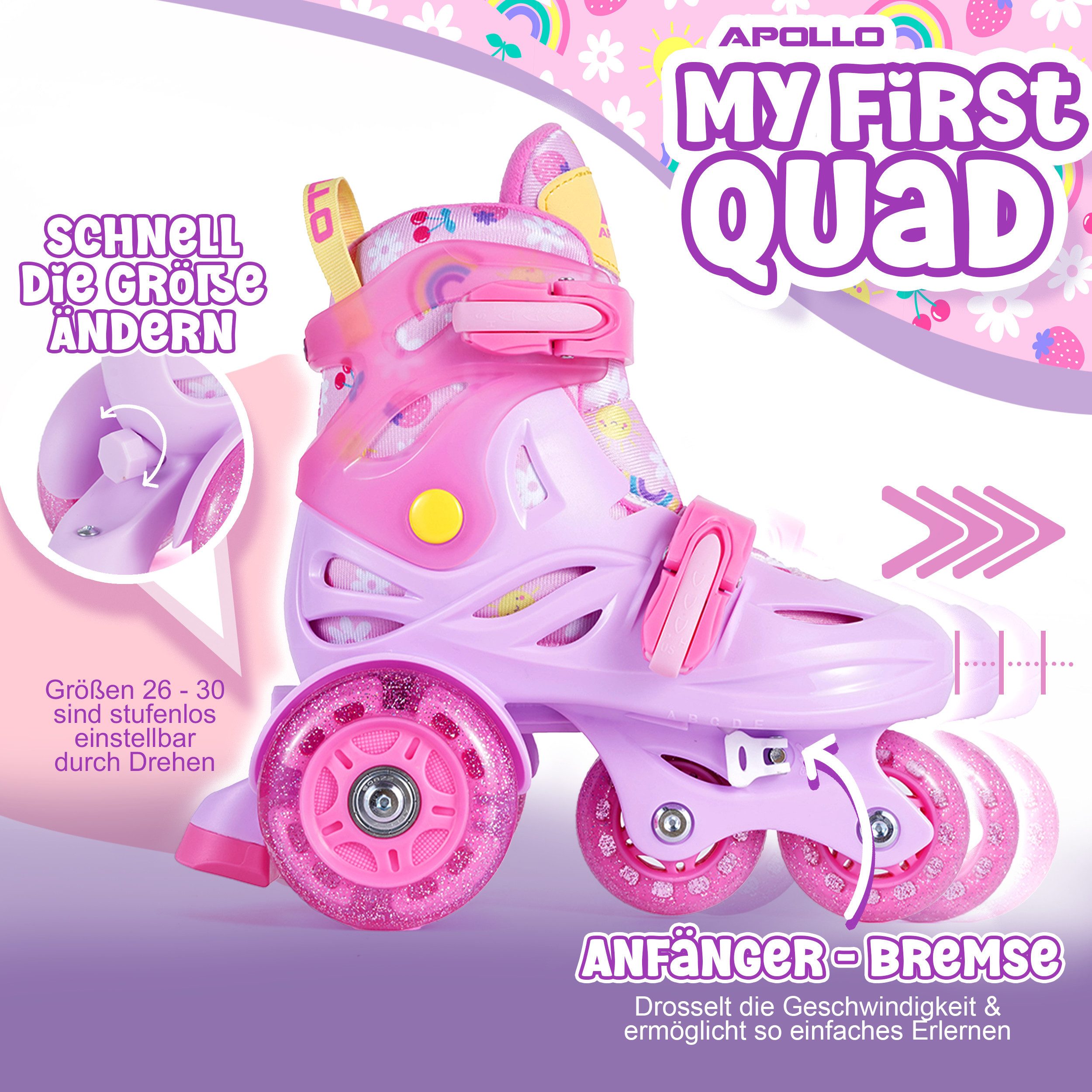 Apollo Rollschuhe Verstellbare Hybrid-Rollschuhe Kinder, Größe 26-30, ideal für Anfänger, mit LED-Rollen, stabil & farbenfroh