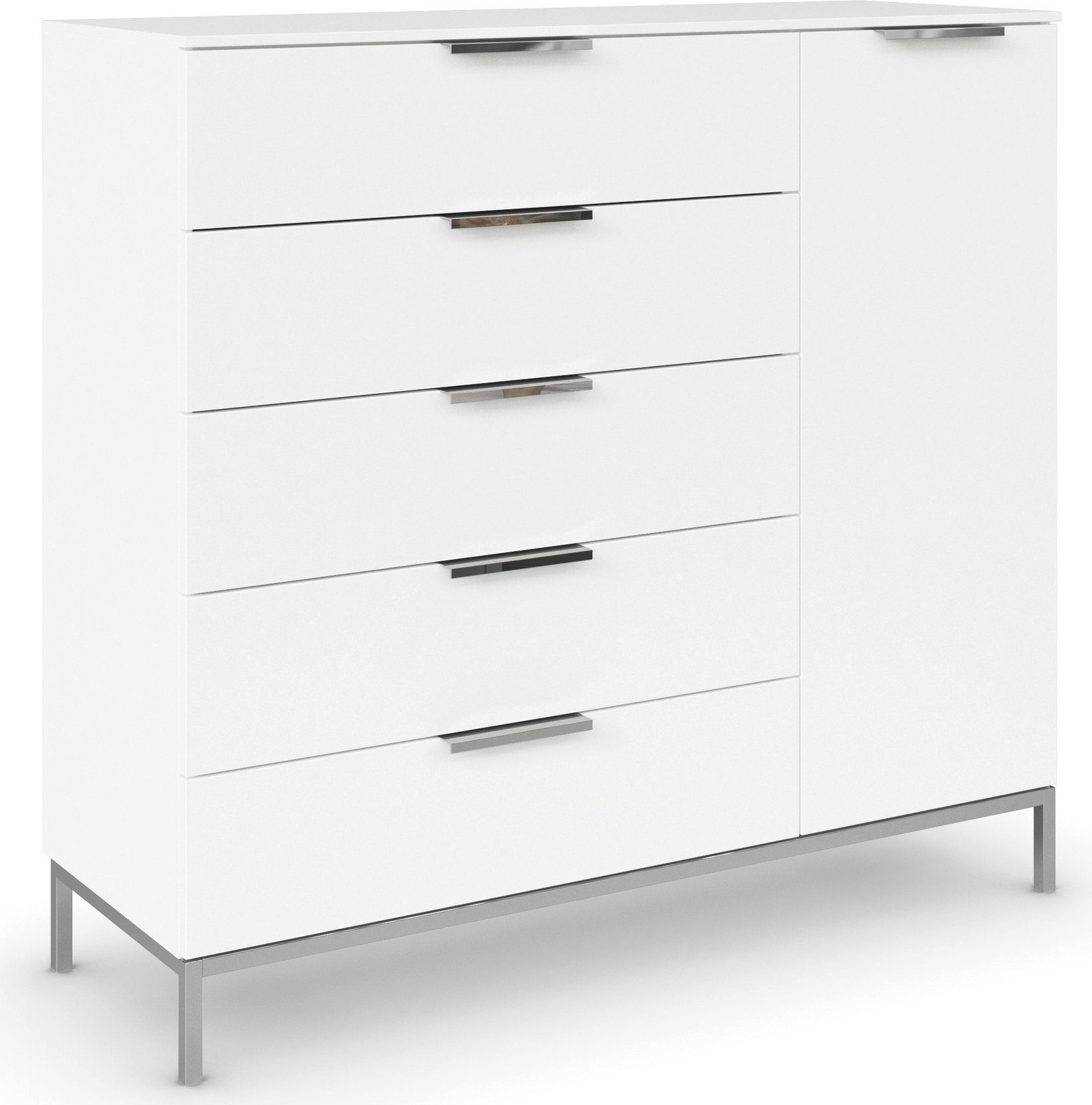rauch Kombikommode Kommode Türkommode Sideboard Kombikommode FLIPP (Breite 120 cm mit 2 Einlegeböden), 1-türig mit 5 Schubladen und Soft-Close-Funktion