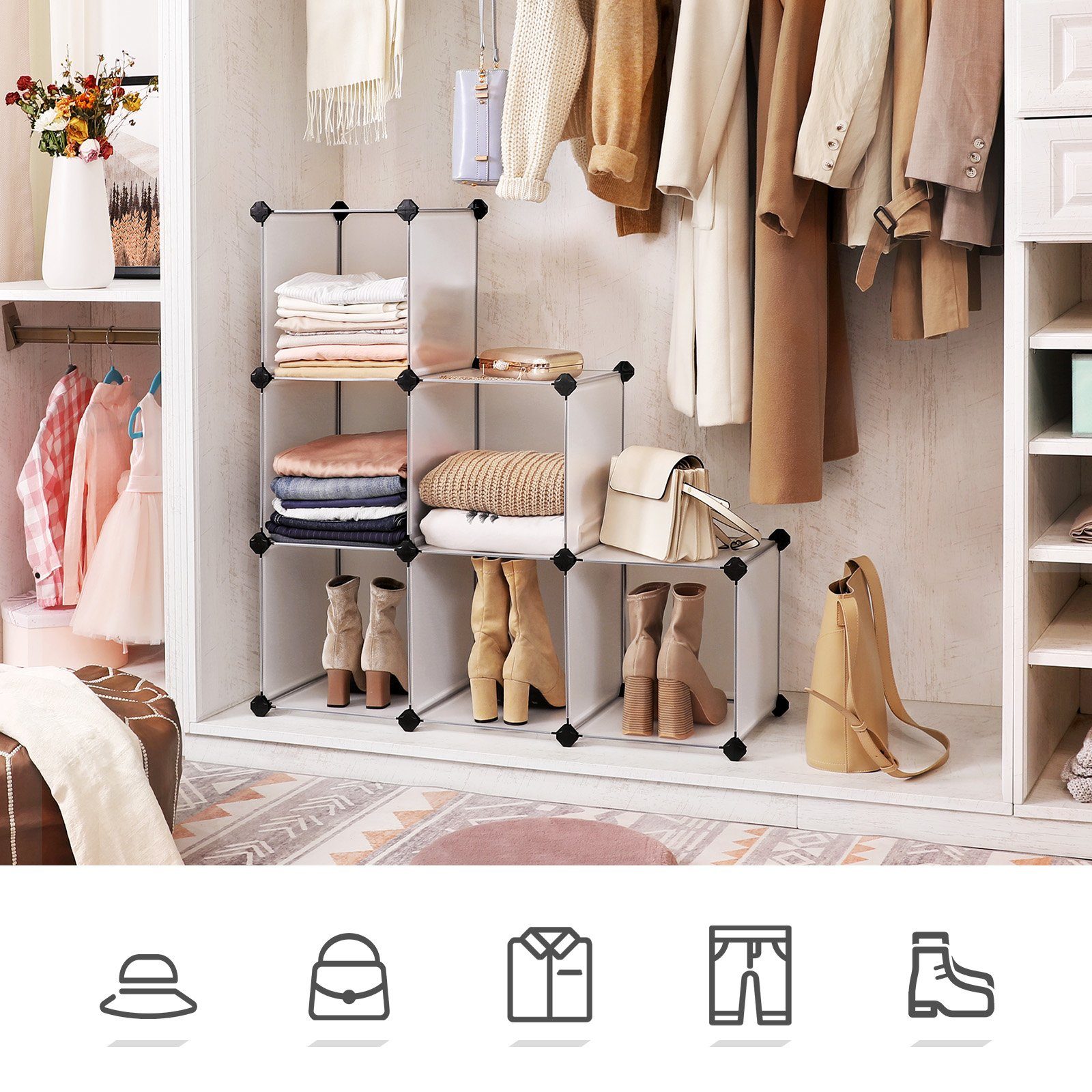 SONGMICS Schuhregal LPC111S, Regalsystem, Standregal, Kleiderschrank, weiß