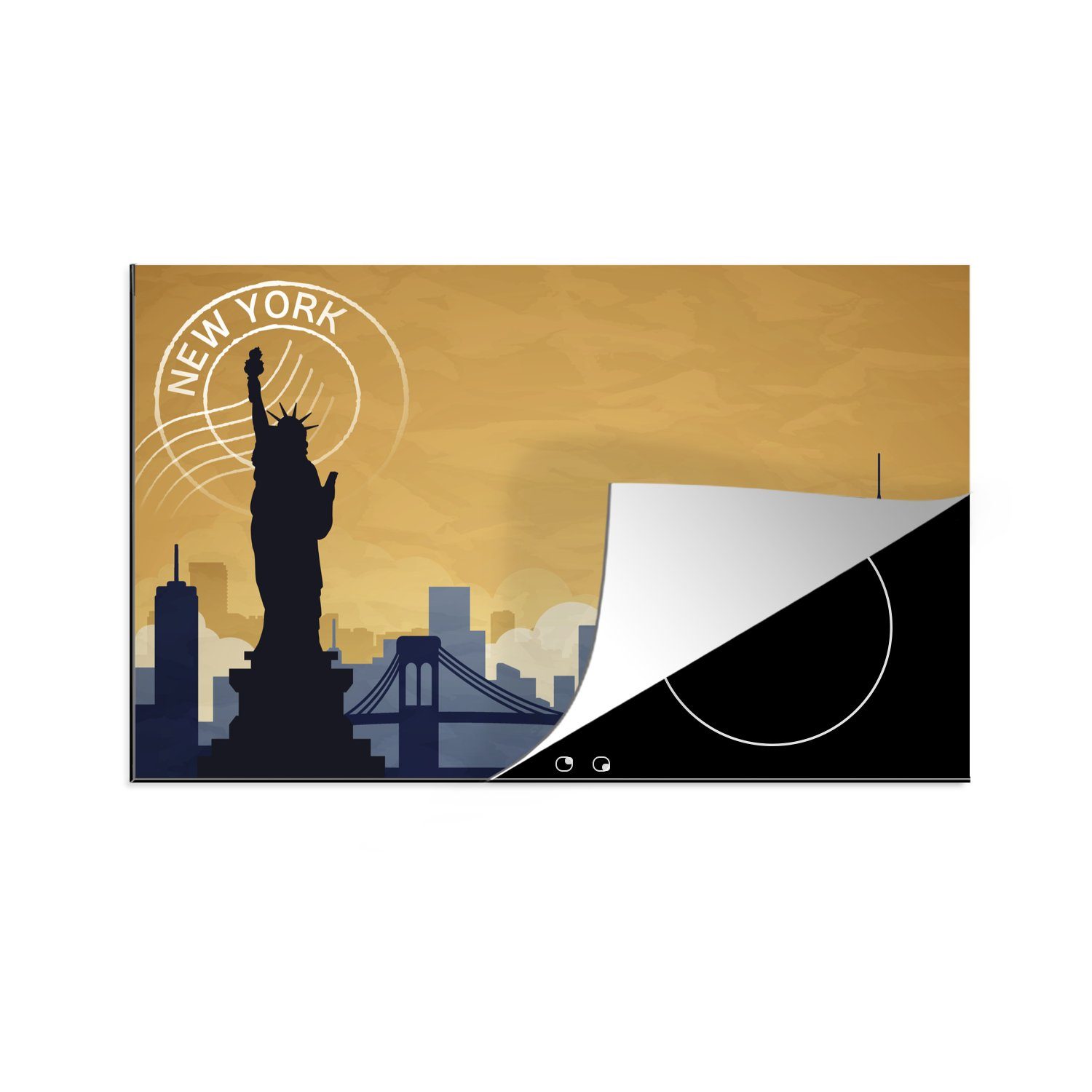 MuchoWow Herdblende-/Abdeckplatte New York - Postkarten - Skyline, Vinyl, (1 tlg), 83x51 cm, Ceranfeldabdeckung, Arbeitsplatte für küche