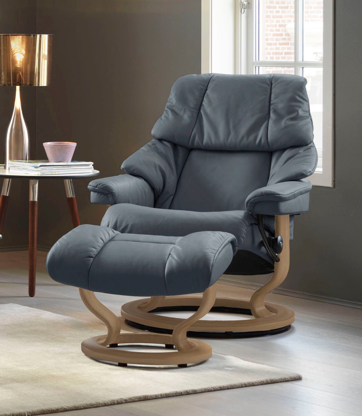 Stressless® Relaxsessel Reno (Set, Relaxsessel mit Hocker), mit Hocker, mit Classic Base, Größe S, M & L, Gestell Eiche