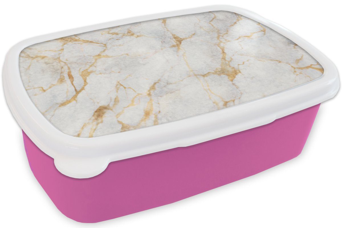 MuchoWow Lunchbox Marmor rosa (2-tlg), Brotbox Abstrakt, Erwachsene, - Kunststoff für - Gold Mädchen, - Weiß Kunststoff, Brotdose Snackbox, Kinder