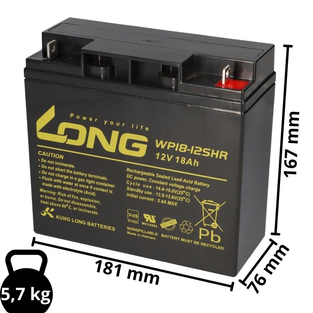 Kung Long Akku 12V 18Ah AGM Blei Batterie Rasenmäher Rasentr Akku (12V V)