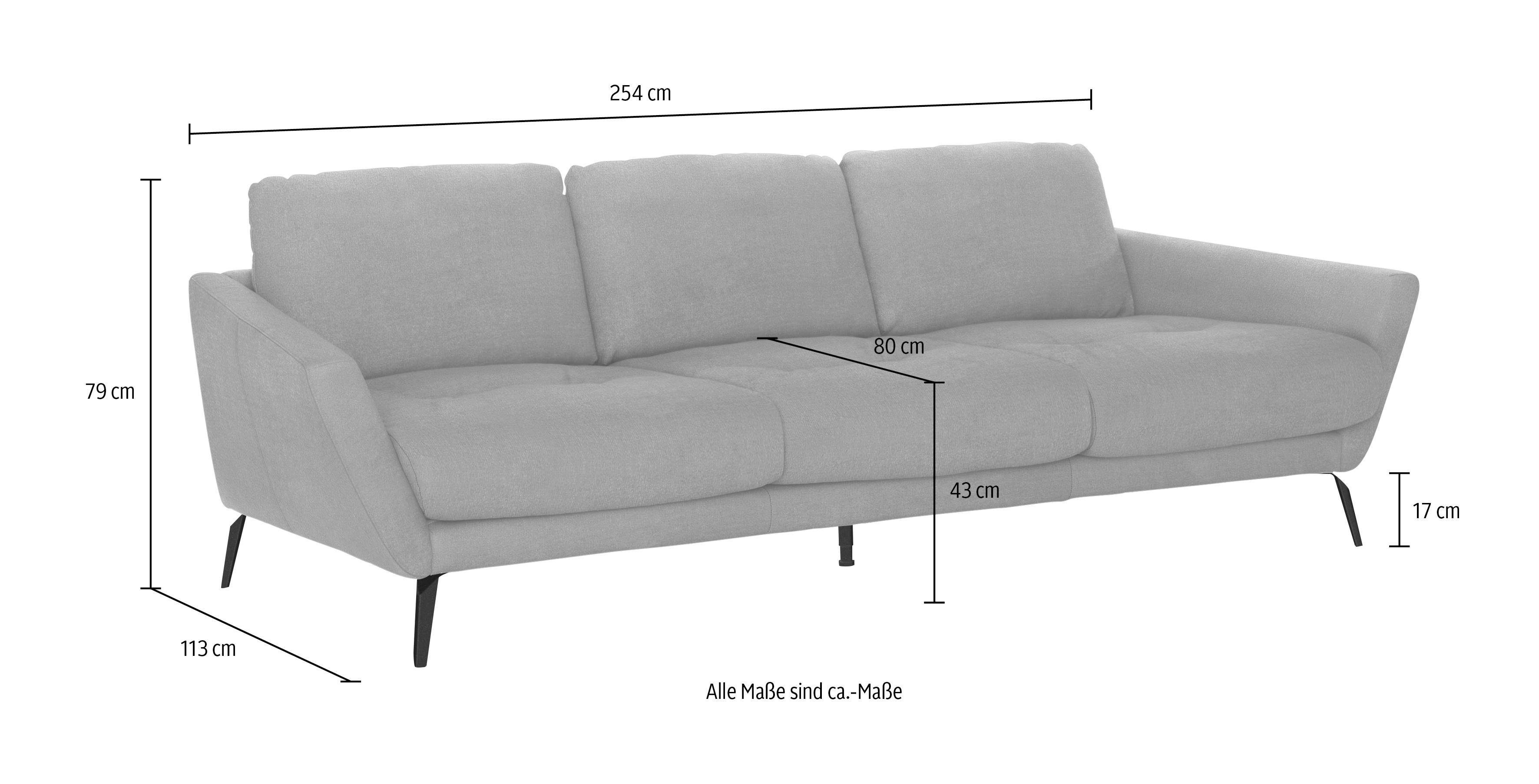 im Big-Sofa Heftung schwarz Füße Sitz, W.SCHILLIG dekorativer pulverbeschichtet softy, mit