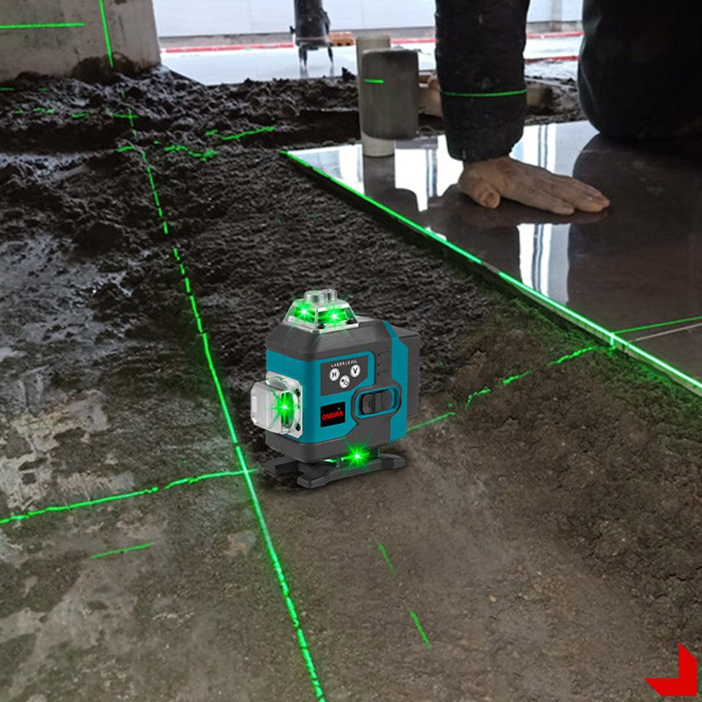 ONEVAN Laserwasserwaage 16 Linien Laser Level 4° Selbstnivellierend, 4 x 360° Laser Level, 2x Akku + Stativ, für Innenbau, Fliesen & Holz – Bild 5 von 5