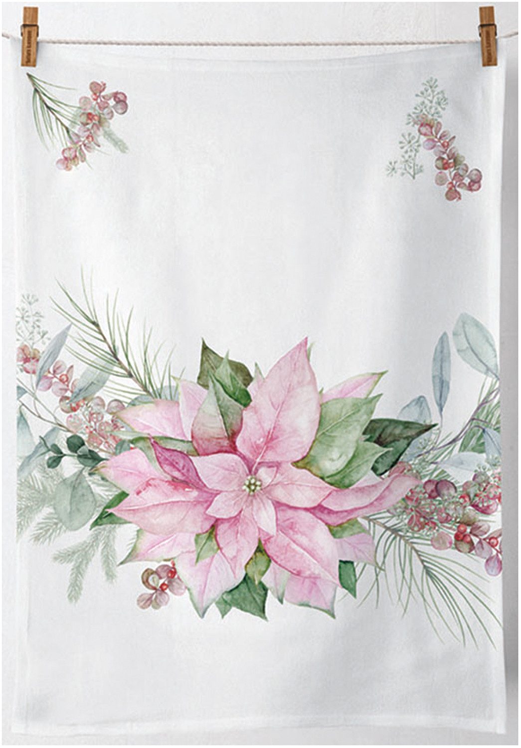 Ambiente® Geschirrtuch Pink poinsettia, (1-tlg., 1-teilig), Полотенца для посуды ca.50x70cm Baumwolle