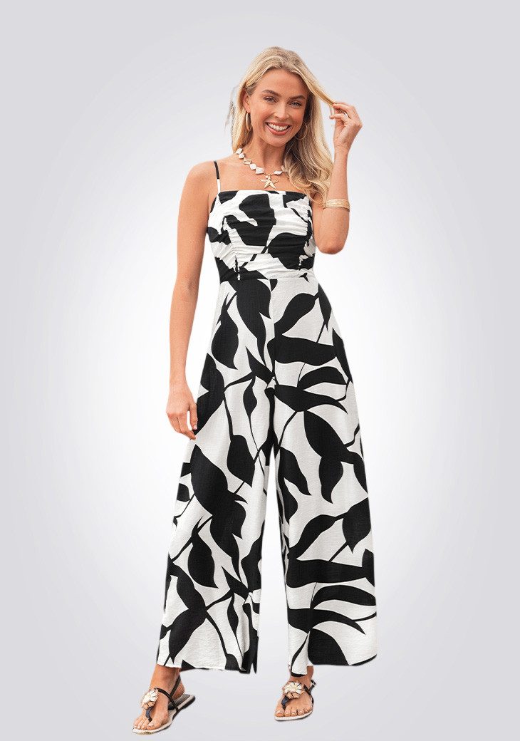 Cupshe Jumpsuit Bedruckter Jumpsuit mit Traegern Weitem Bein Rusche