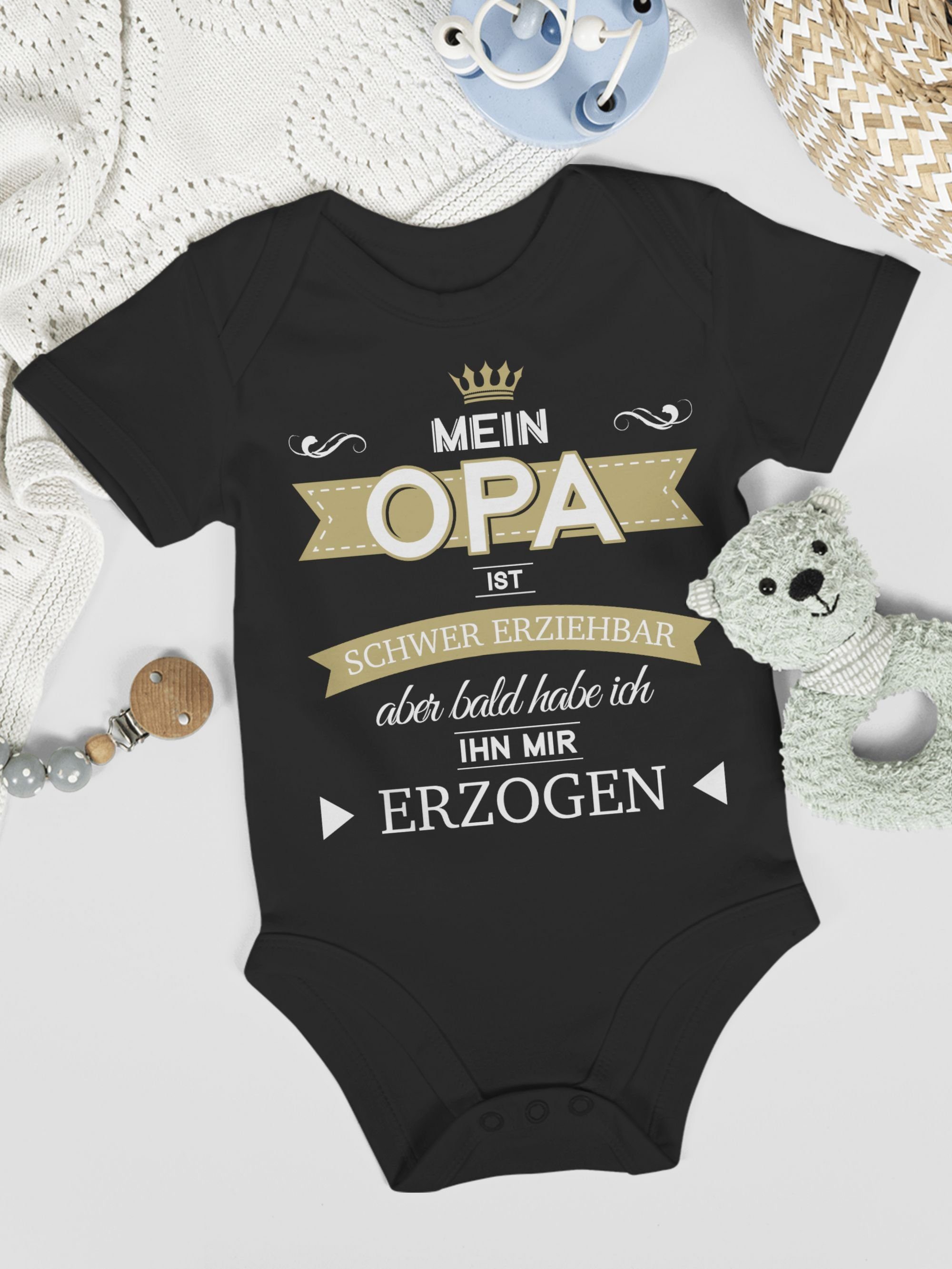 ist erzogen ich Sprüche 3 erziehbar mir Baby Shirtbody Opa bald schwer Shirtracer Schwarz habe Mein ihn