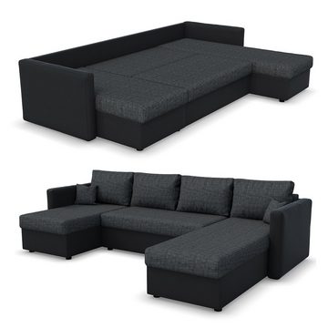 Vicco Wohnlandschaft Ecksofa mit Schlaffunktion XXL Schwarz / Grau, mit Stauraum