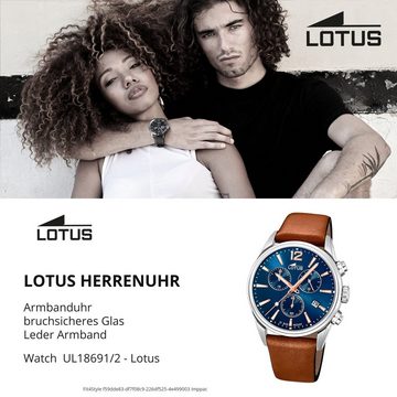 Lotus Quarzuhr LOTUS Herren Uhr Sport 18691/2 Leder, (Analoguhr), Herrenuhr rund, groß (ca. 42mm) Lederarmband braun