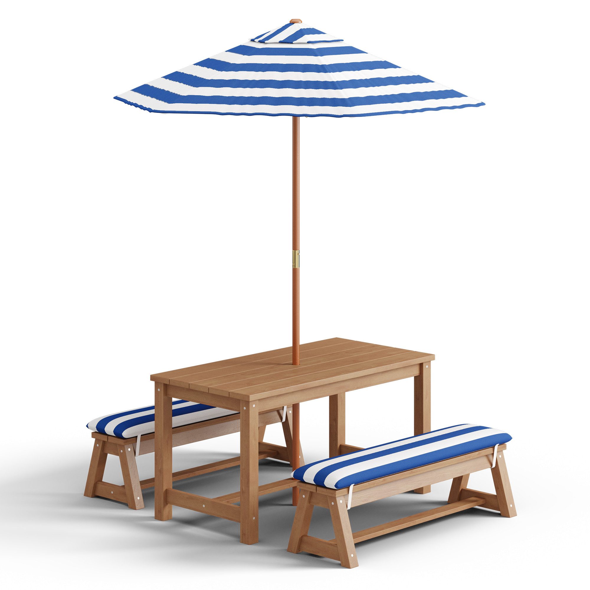 Bealife Garten-Kindersitzgruppe Kinder Picknicktisch Mit Sonnenschirm, 4‑Sitzer, (1 Tisch + 2 Stühle), Mit Sonnenschirm