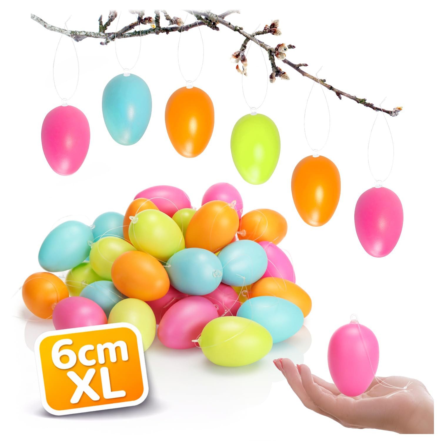 com-four Osterei Ostereier XL zum Aufhängen 6 cm (36 St), Osterdeko in sanften pastelligen Farben