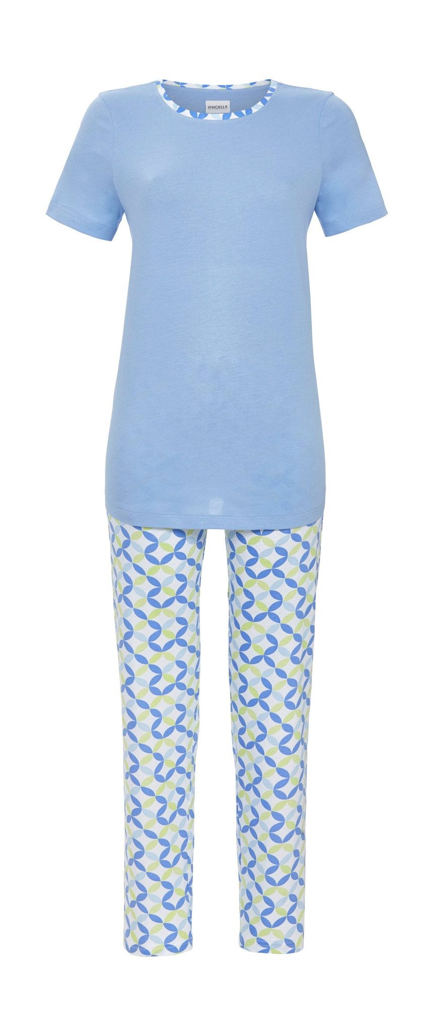 Pyjama - Schlafanzug mit unifarbenem Oberteil und langer Hose