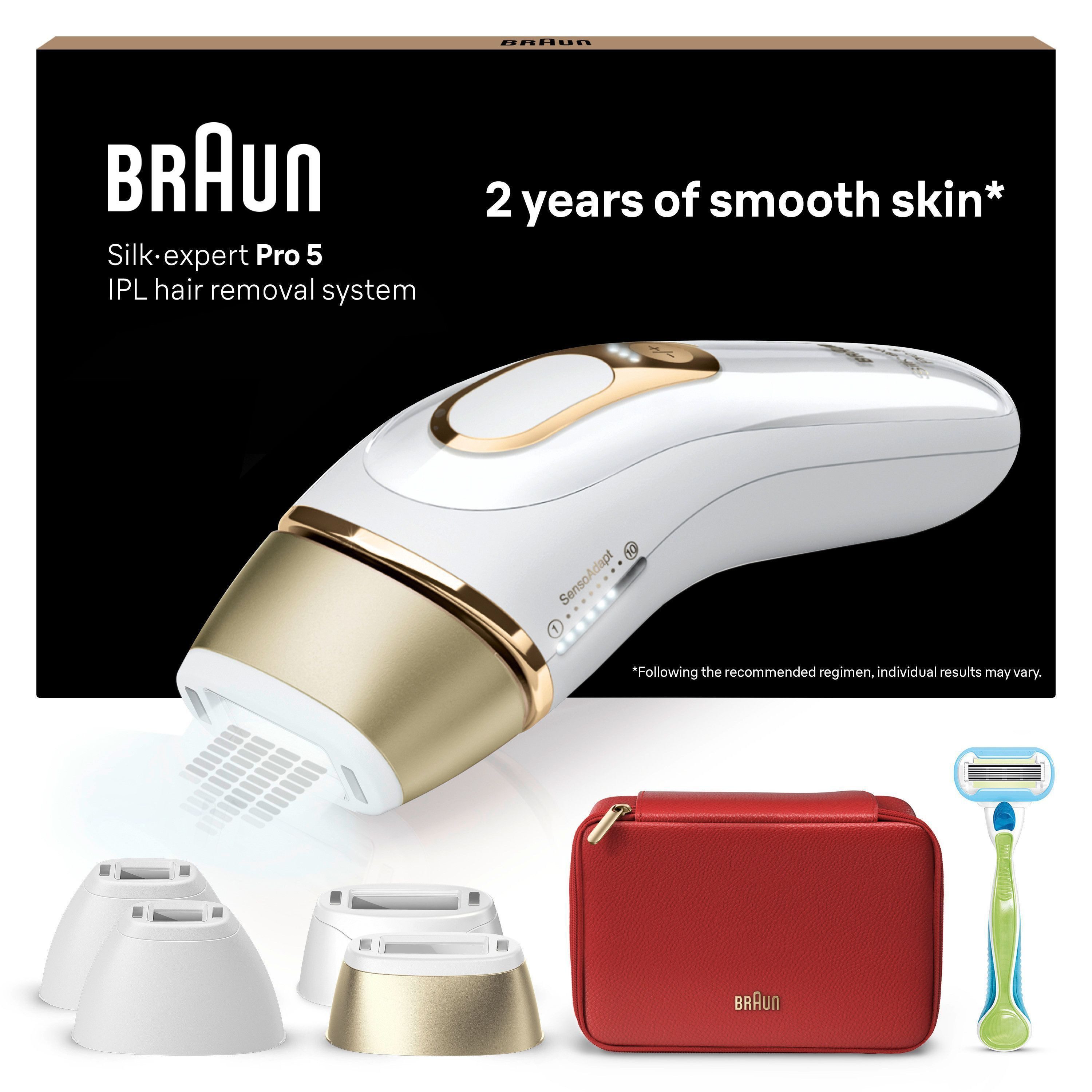 Braun IPL-Haarentferner Silk·expert Pro 5 PL5382, pro Minute bis zu 125 Lichtimpulse, 4 Aufsätze, Venus Rasierer, Aufbewahrungstasche