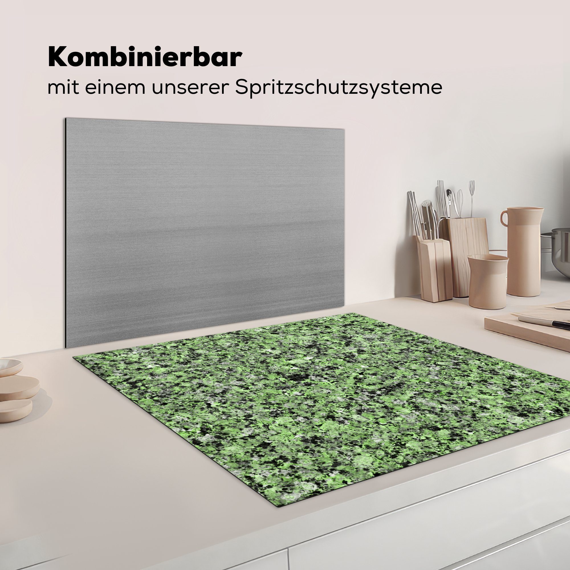 Ceranfeldabdeckung, Schwarz, - Granit küche für Stein Herdblende-/Abdeckplatte MuchoWow Arbeitsplatte Grün - tlg), cm, Vinyl, - (1 78x78