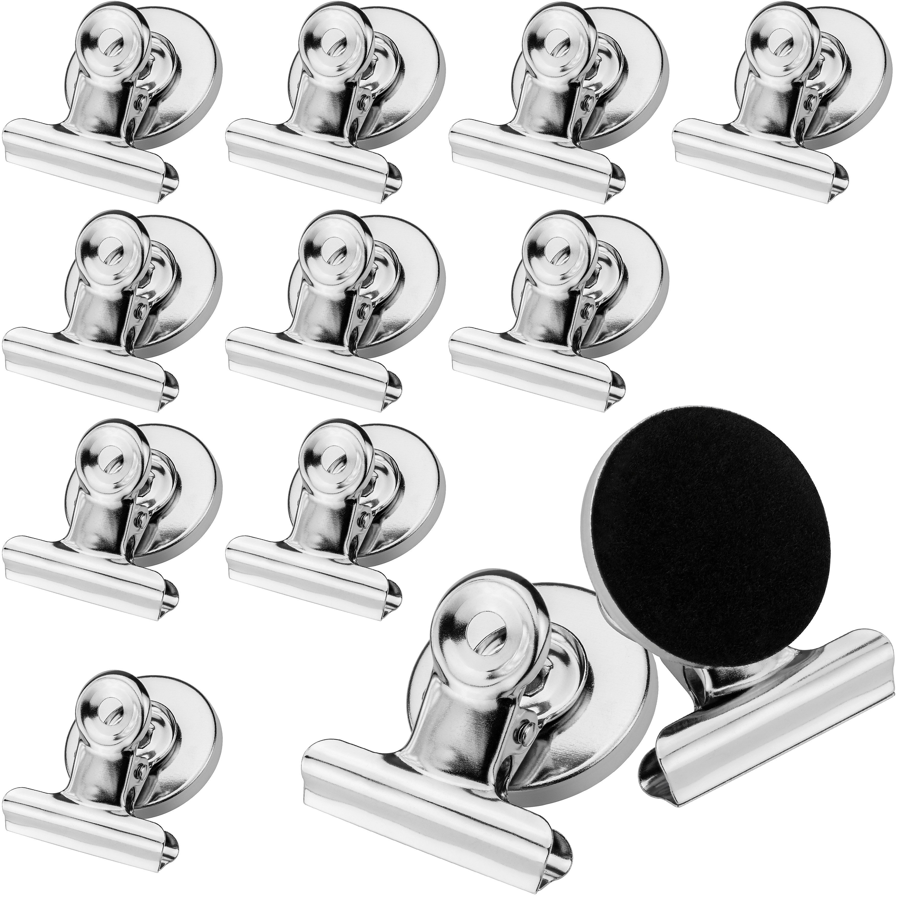 Poppstar Magnet (12-St), 12x Magnetische Klammer (Memo Clips rund, 0,5 kg Haftkraft), silbern