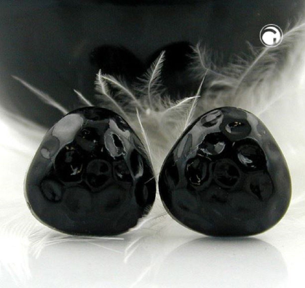 unbespielt Paar Ohrstecker Ohrringe schwarz gehämmert Kunststoff 14 mm, Mod günstig online kaufen