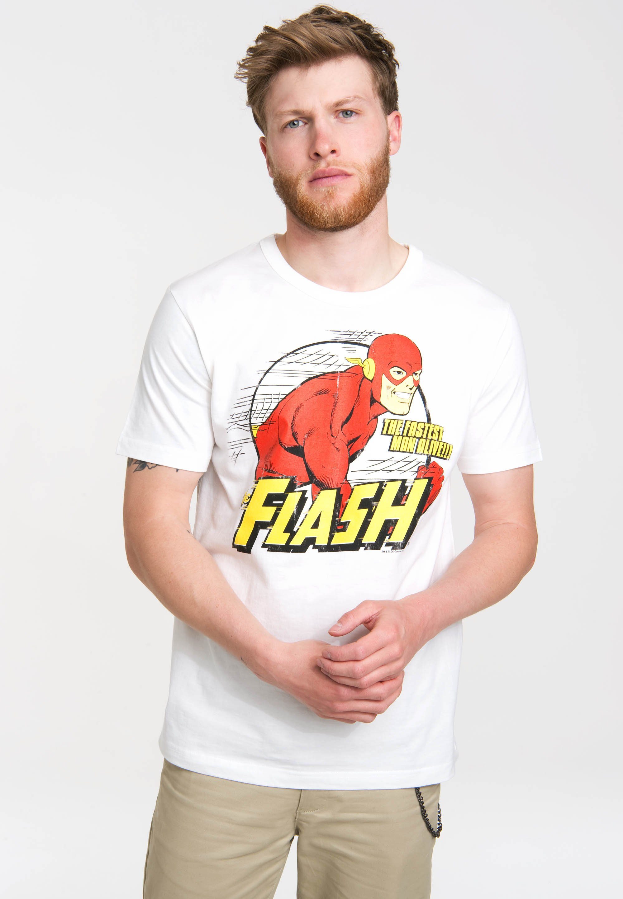 LOGOSHIRT T-Shirt Frontprint mit Der Blitz coolem Rote