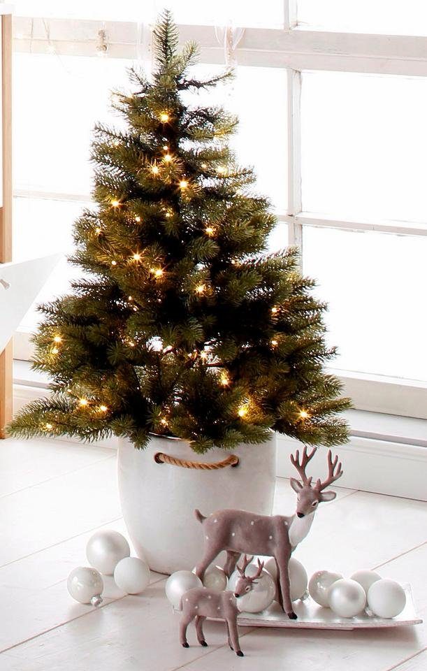 LED-Lichterkette, Künstlicher Weihnachtsbaum schwarzem Kunststoff-Topf künstlicher batteriebetrieben mit und deco Creativ Christbaum, Tannenbaum, Weihnachtsdeko,