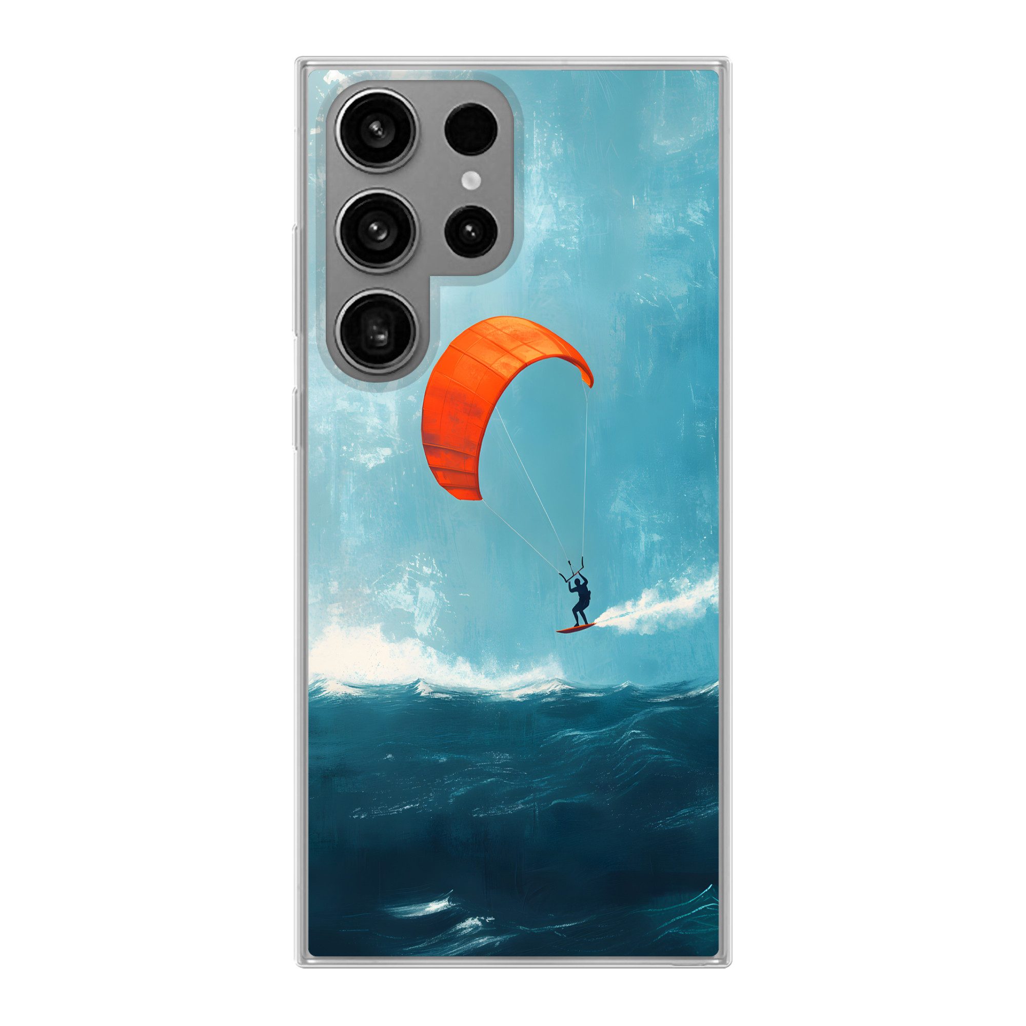 MuchoWow Handyhülle für Samsung Galaxy S23 Ultra Kitesurfer - Orange - Meer - Himmel