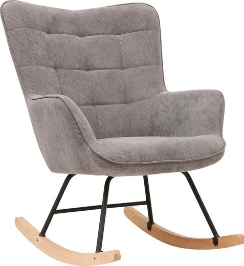 BYLIVING Schaukelstuhl RICHIE (1 St), moderne Metallbeine mit Holzkufe Cord Grau
