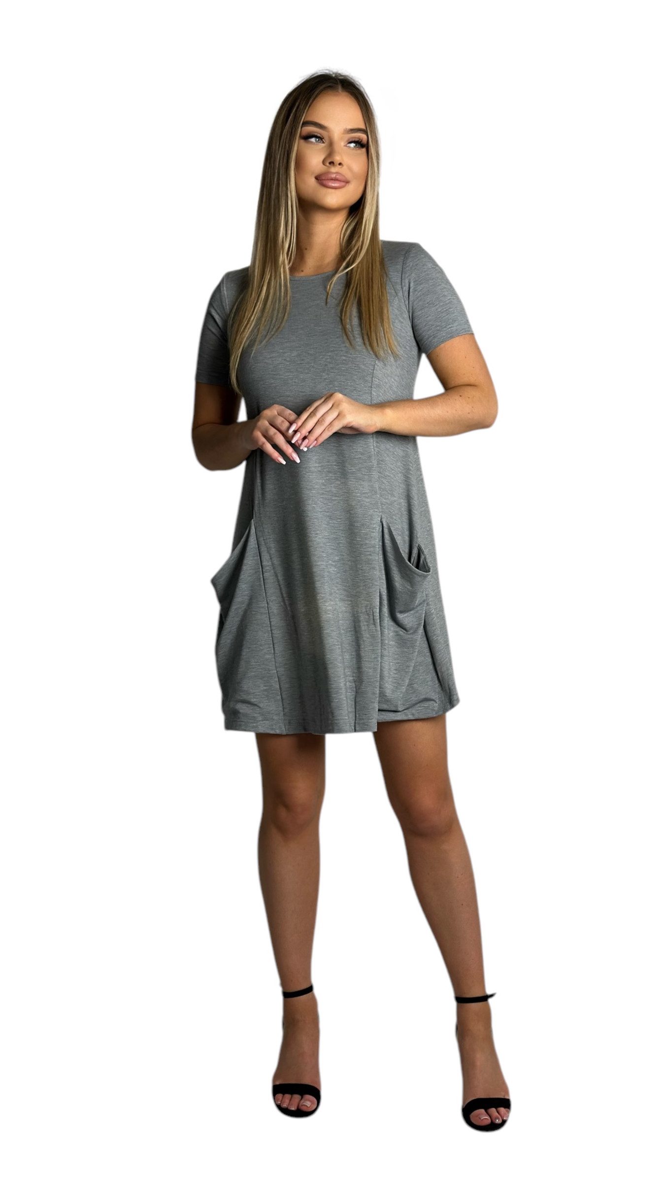 Mississhop A-Linien-Kleid Kleid Tunika Longshirt Pulli Tunika Minikleid mit Taschen 6514