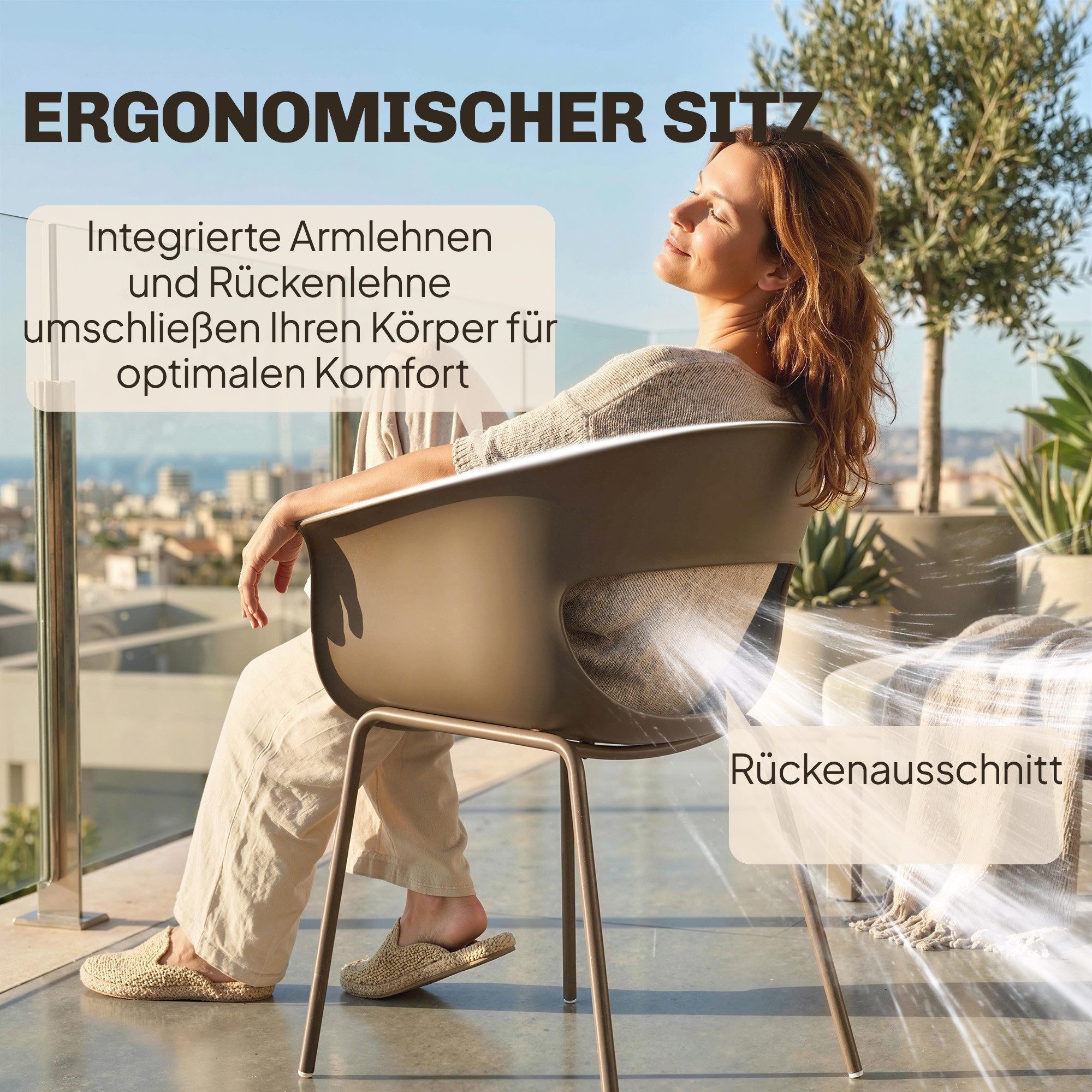 Outsunny Gartenstuhl Balkonstühle mit Ausschnittdesign Armlehne Outdoor Stühle (Gartenstühle, 4 St), für Garten Balkon Terrasse Kaffee – Bild 5 von 5