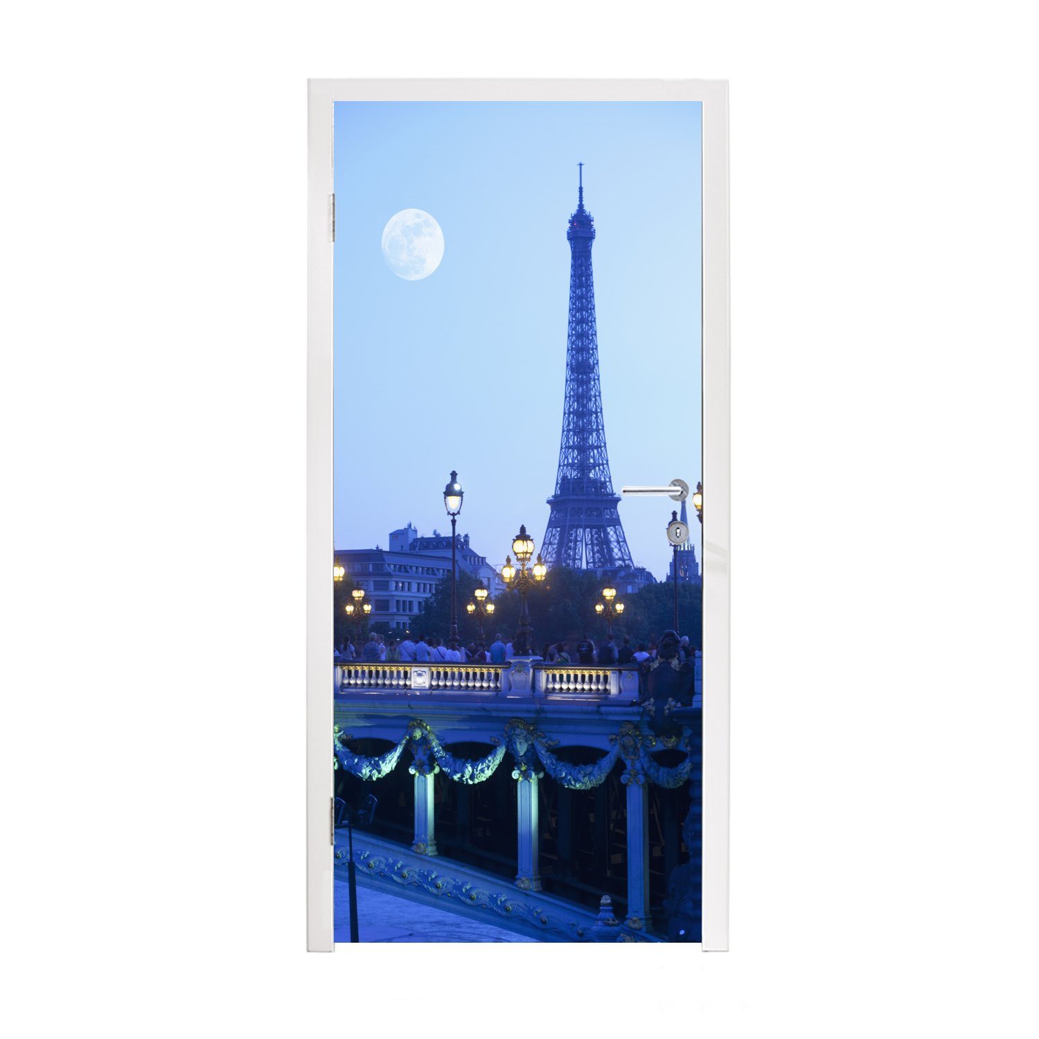niedrigeren Preis kaufen MuchoWow Türtapete Eiffelturm - Mond 75x205 Paris, cm (1 Matt, St), bedruckt, Türaufkleber, für Fototapete - Tür