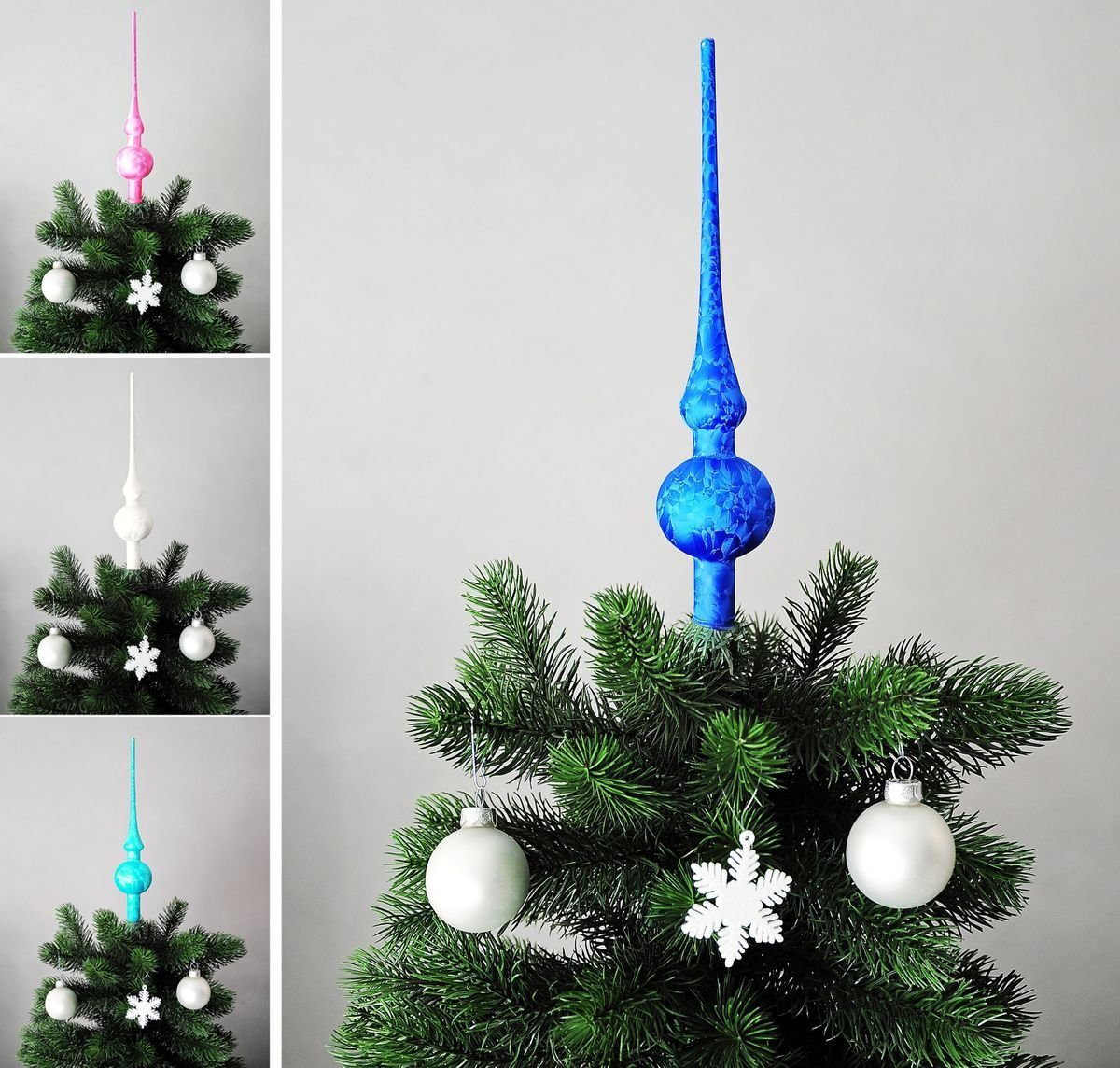 JACK Christbaumspitze JACK Christbaumspitze Spitze Glas 28cm Eislack Glanz Matt Mundgeblasen, Weihnachtsbaumspitze echt Glas, inklusive praktischer Aufbewahrungsbox