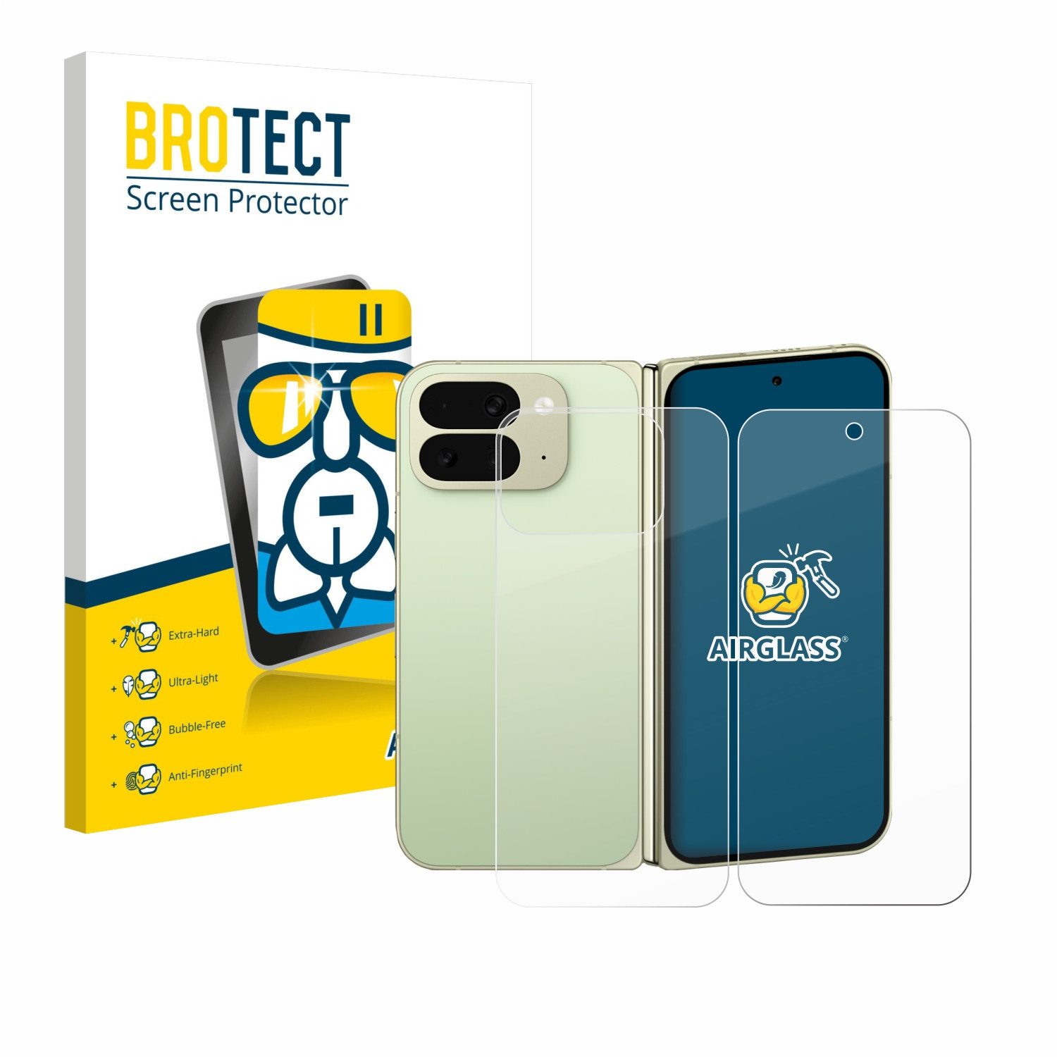 BROTECT Displayschutzglas Folie für Google Pixel 10 Pro Fold (Display+Rückseite), Schutzfolie Glas Panzer Display Schutz klar