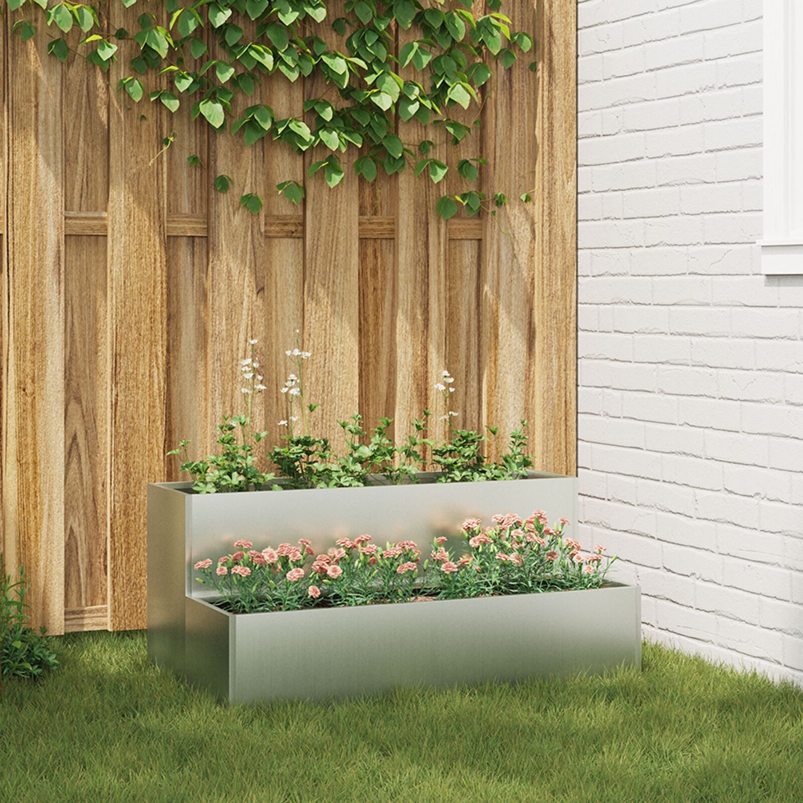 Thumbnail - vidaXL Hochbeet 2-Tier Gartenpflanzkübel 100x60x45 cm aus verzinktem Stahl