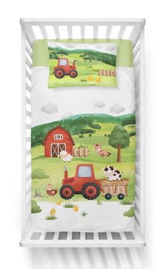 Babybettwäsche Wendebettwäsche kleine Farm Traktor 2tlg. 100% Baumwolle 100x135+40x60, Häßler Homefashion, Baumwolle, 2 teilig