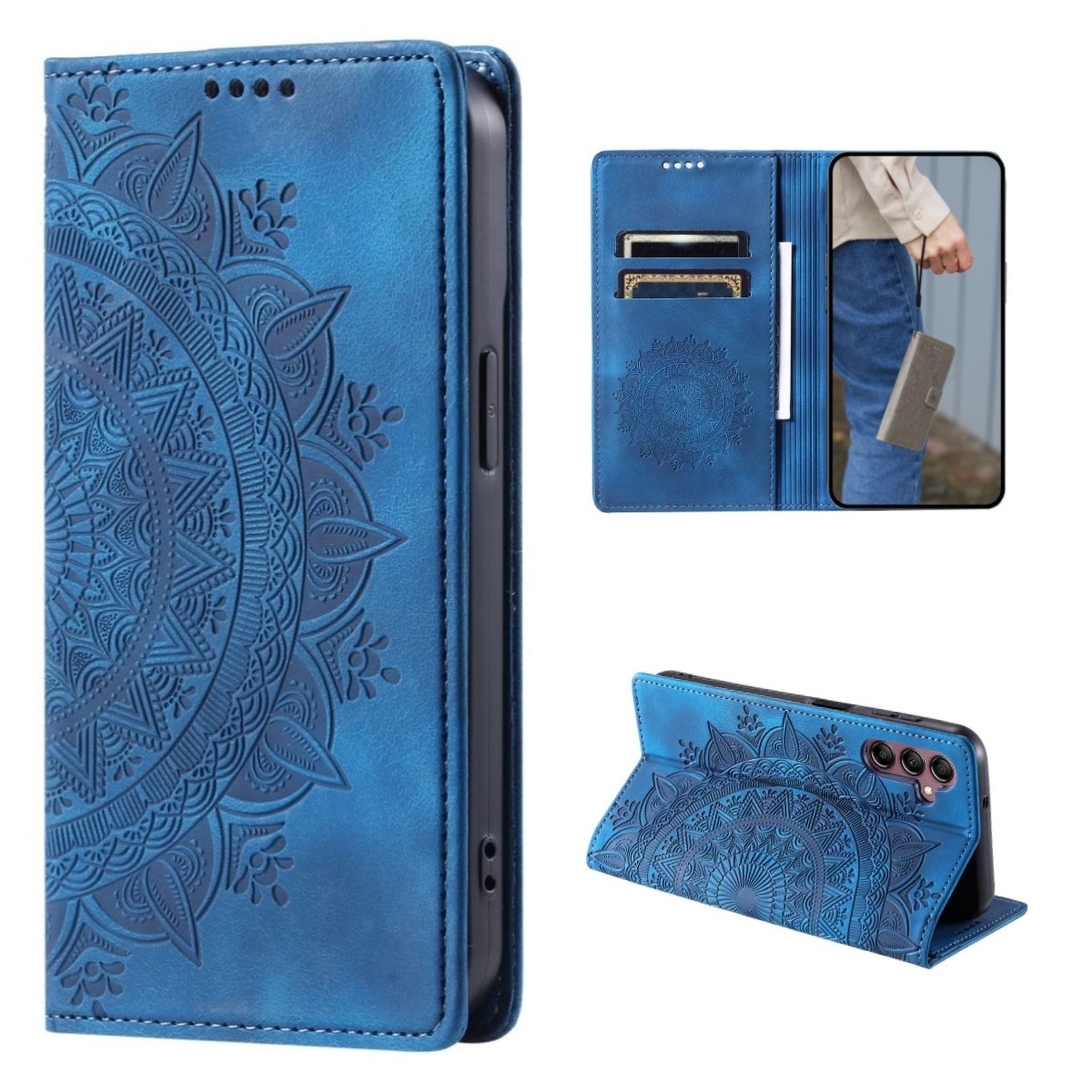 CoverKingz Handyhülle Hülle für Samsung Galaxy S23 FE Handyhülle Flip Case Cover Tasche 16,3 cm (6,4 Zoll), Klapphülle Schutzhülle mit Kartenfach Schutztasche Motiv Mandala