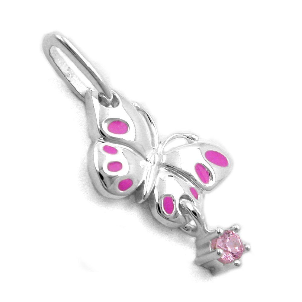 unbespielt Kettenanhänger Anhänger inklusive pink mit x 8 mm 14 Schmetterling Silberschmuck Zirkonia Kinder Schmuckbox, Silber für 925