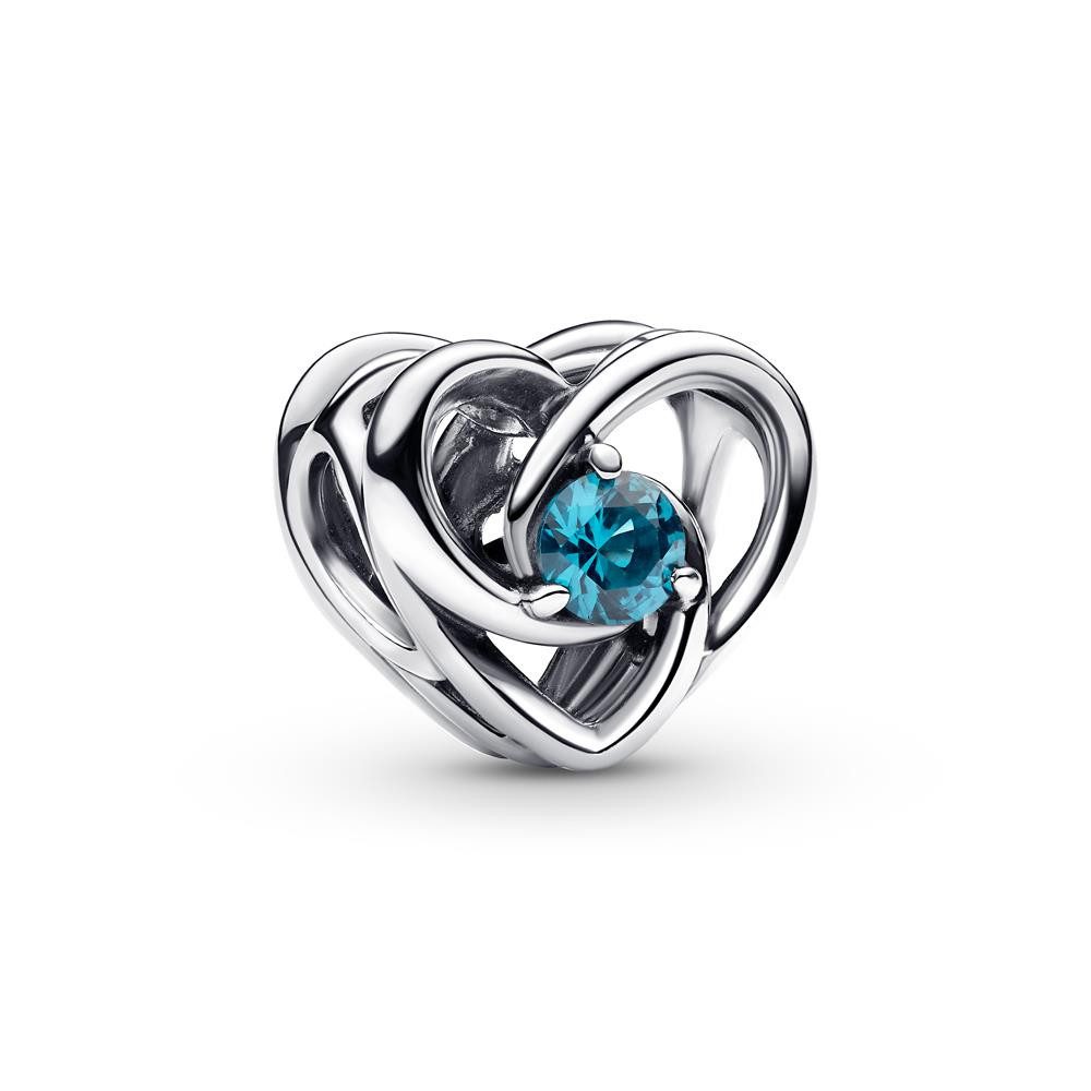 Charm-Einhänger PANDORA Moments Slide-Charm Herz, 925er Silber, blauer Kristall