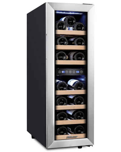 kalamera Weinkühlschrank KRC-75BSS, für 19 Standardflaschen á 0,75l,2 zonen,Kühltemperatur: 5-10 °C /10-18 °C,Edelstahl Glastür