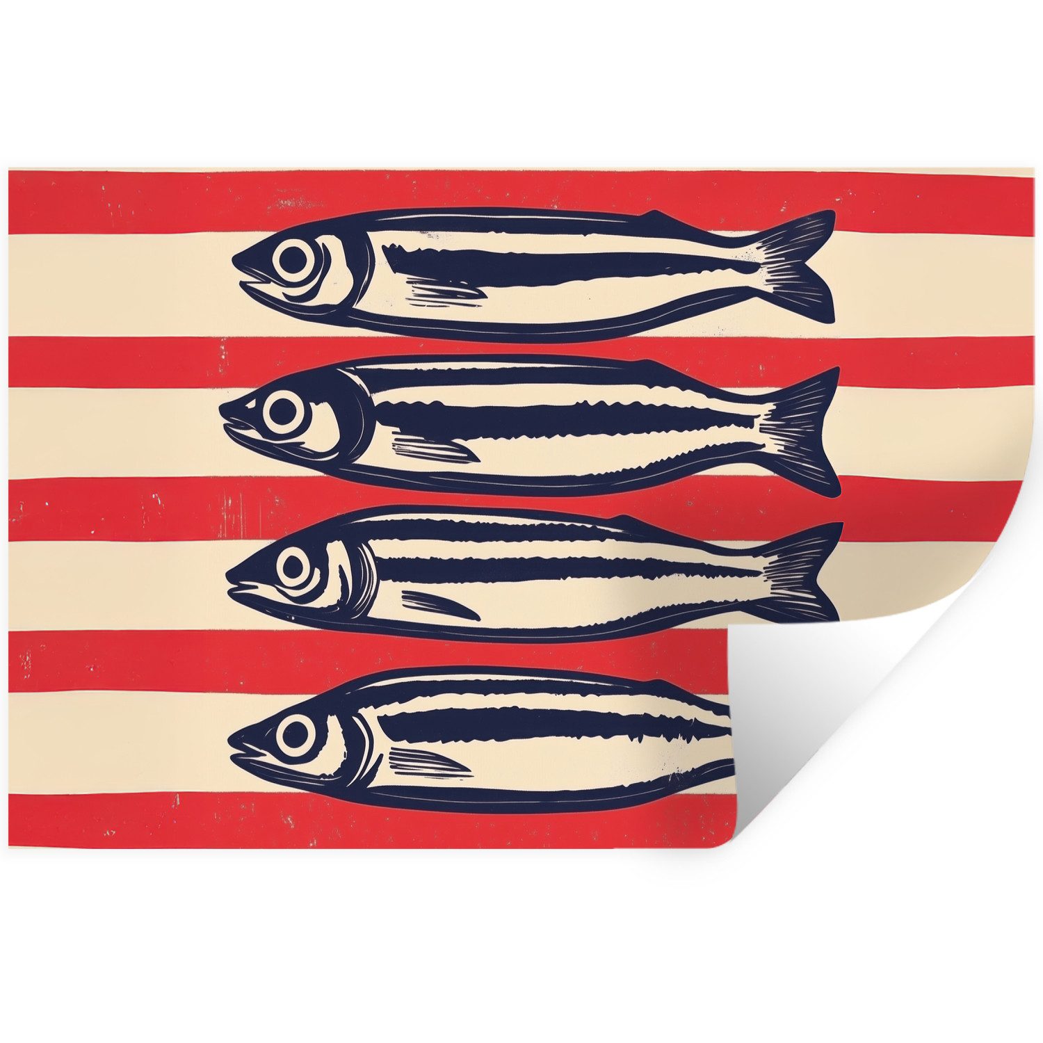 MuchoWow Wandsticker Sardinen - Rot und beige gestreift (1 St), Wandtattoo, Selbstklebend, Wohnzimmer, 30x20 cm