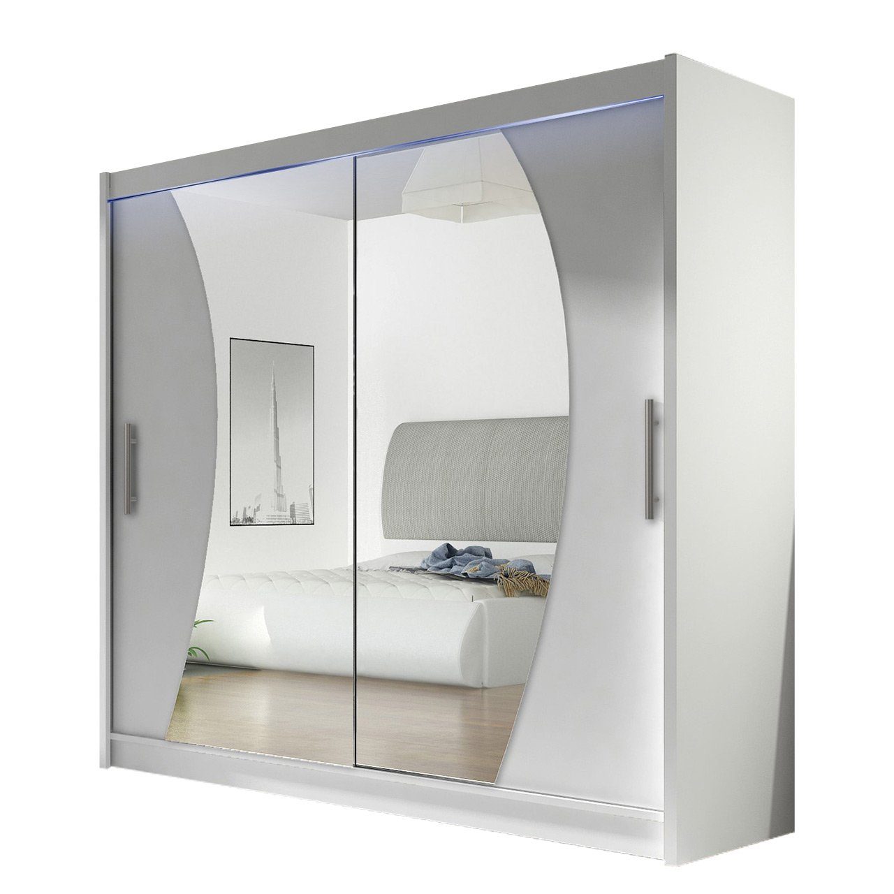 MIRJAN24 Kleiderschrank London IX (mit Schiebetüren, Spiegel) Schlafzimmerschrank 180x215x58 cm, Garderobe